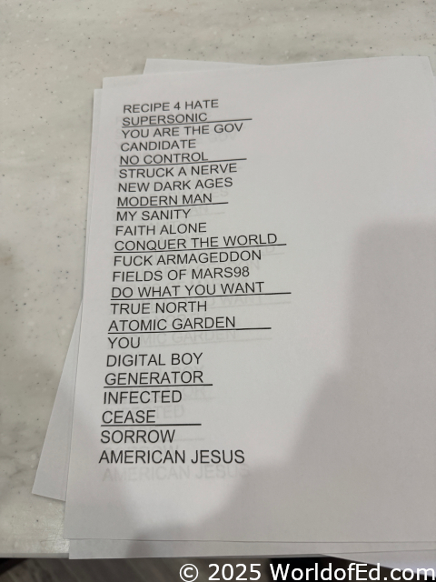 The setlist.