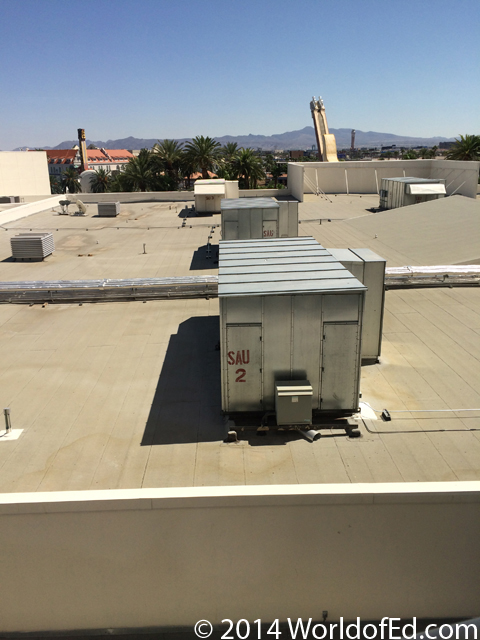 An air conditioning unit on a hotel roof.