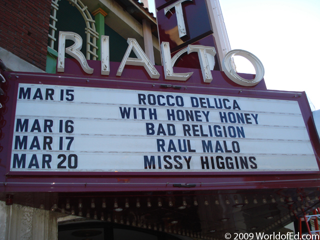 The marquee on the Rialto Theater.