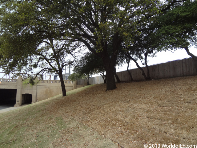 A view of the grassy knoll from the street.