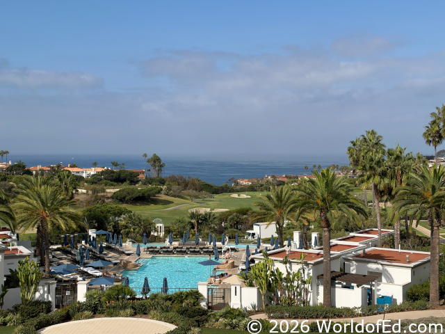 Zooming in on the ocean over the pool.