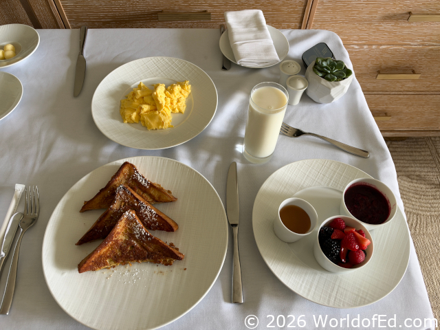 Breakfast on a room service cart.