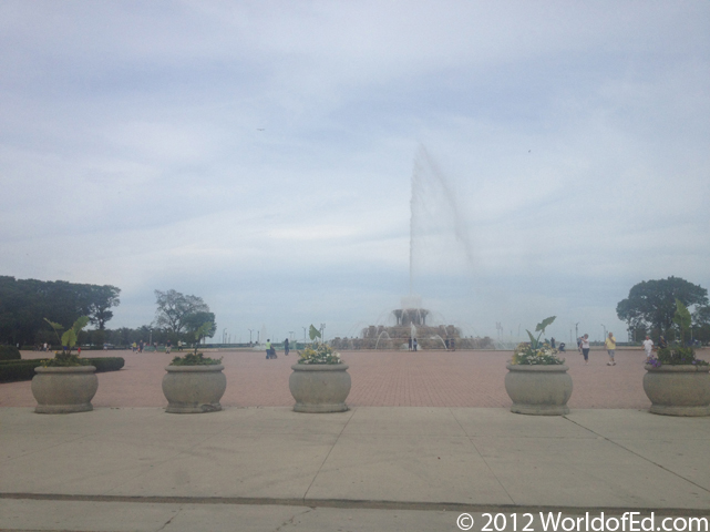 The Baldwin Park fountain spraying water.