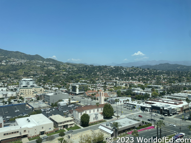 A mountain in the distance.