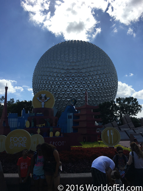 The exterior of the Spaceship Earth ride.