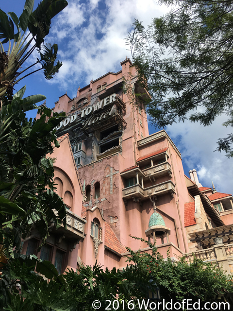 The exterior of the Tower of Terror ride.