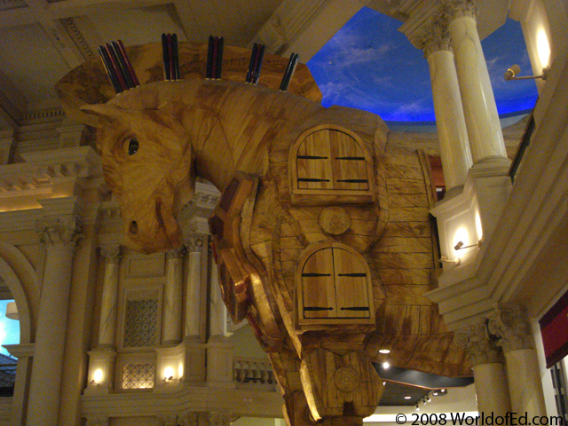 A large Trojan horse inside the Caesar's Palace hotel.