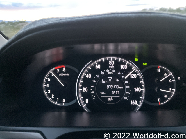 A car speedometer.