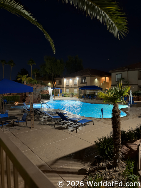 The main hotel pool at night.