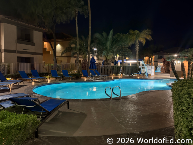 The adult hotel pool at night.