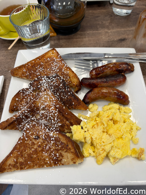 A large French Toast breakfast on a plate.