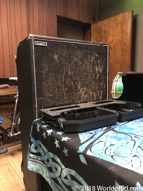 Jay Bentley's speaker cabinet in a recording studio.