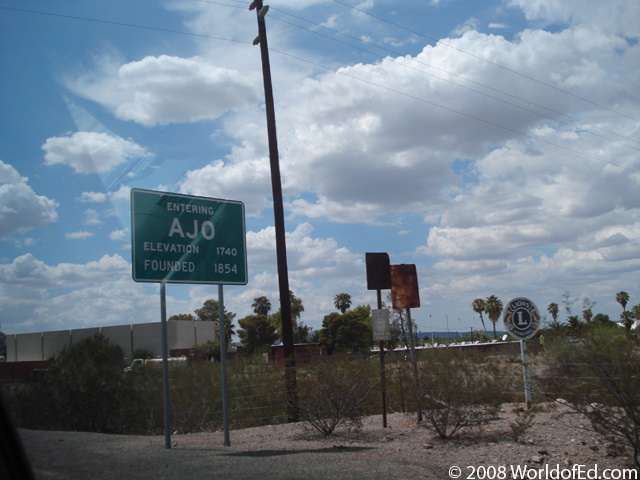 A sign at the entrance of Ajo, Arizona.
