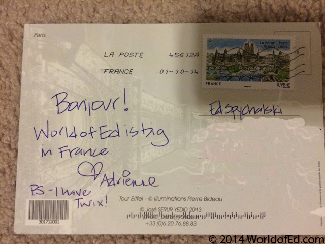A postcard from France addressed to the World of Ed.