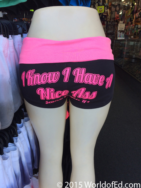 A pair of underwear with a funny slogan on it.