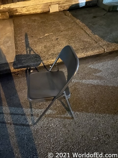 A chair in the street.