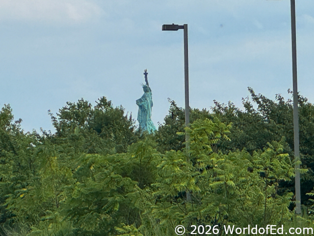 The Statue of Liberty in the background.