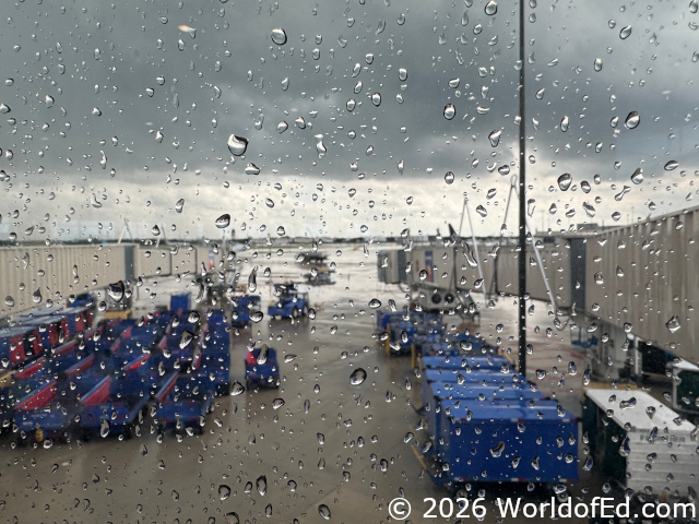 A rainy scene of the Philly airport.