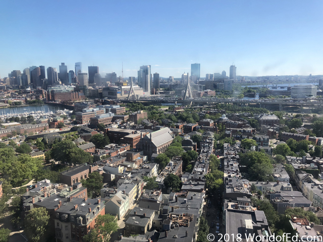 Boston city skyline from the top of a monument.