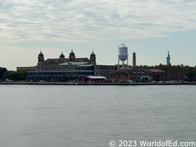 Ellis Island and the Statue of Liberty.