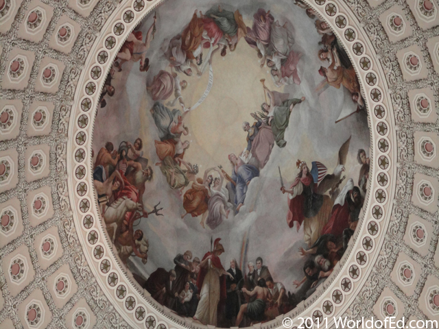 The inside of the dome in the Capitol building.