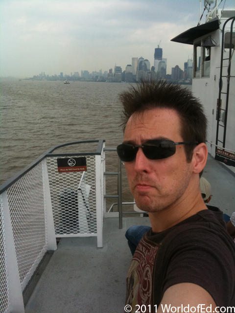 Special Ed standing on a ferry in the Hudson River.