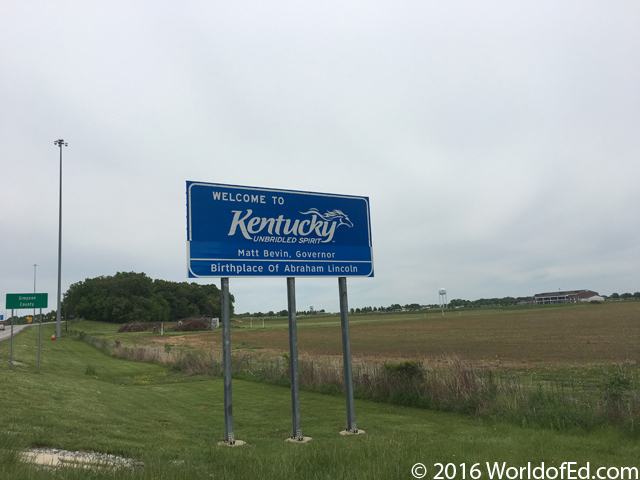 A Welcome To Kentucky sign.