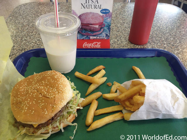 Fast food on a tray.