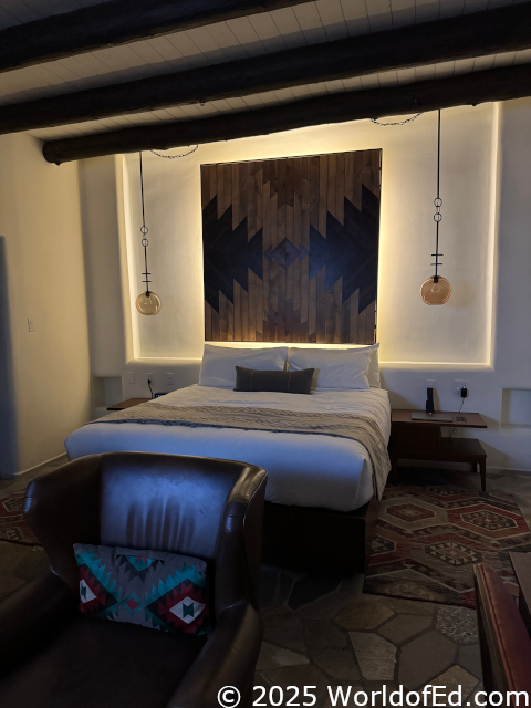 My bed illuminated from above.