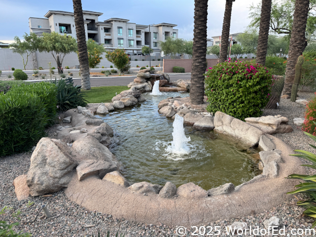 A fountain at the entrance.
