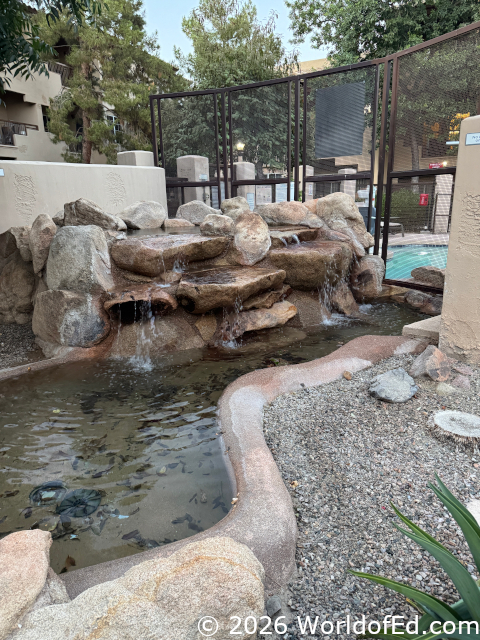 A small waterfall near the gazebo.