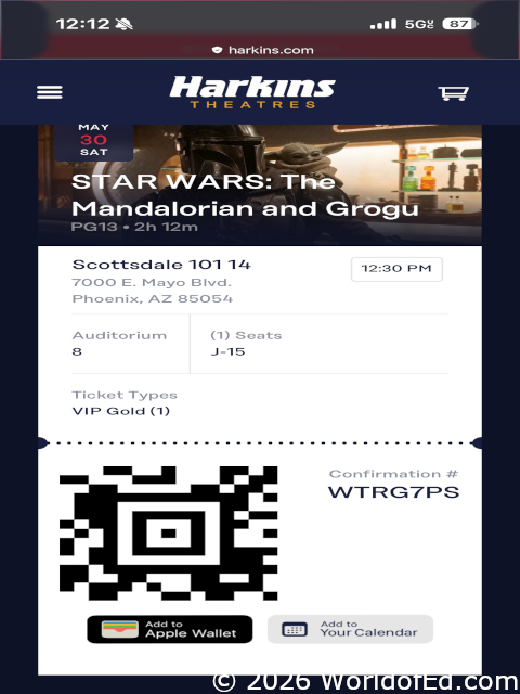 An electronic movie ticket.