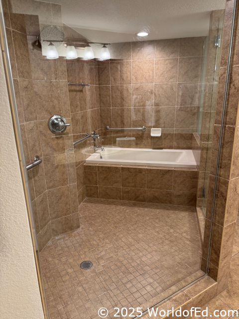 A huge shower and tub.