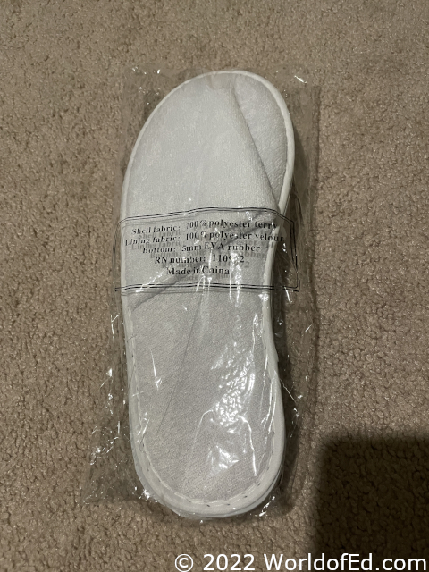 A package containing slippers.