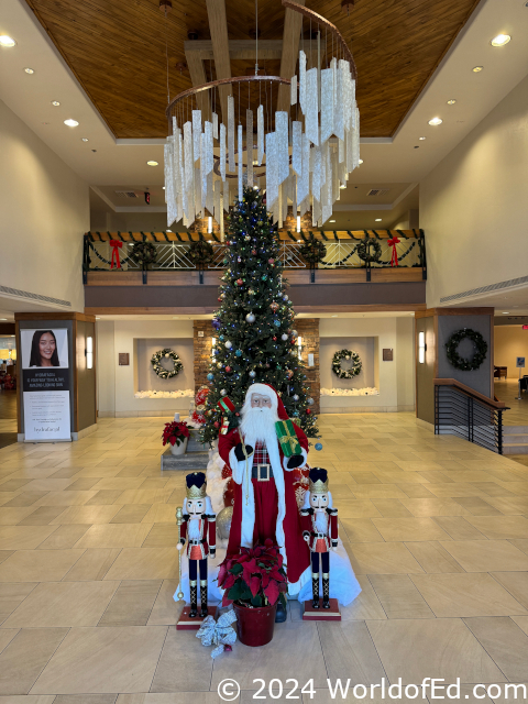 Christmas decorations in the hotel lobby.
