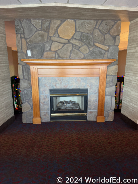 A fireplace.