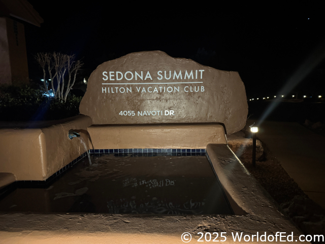 The hotel entrance sign.