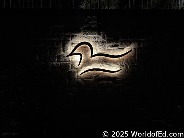 The hotel logo at the top entrance.