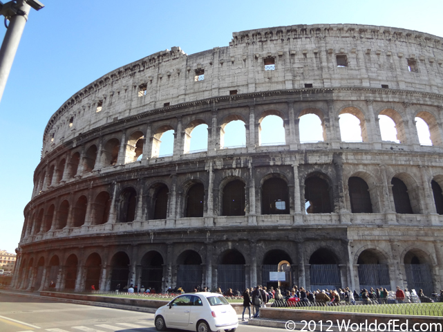 The exterior of the Colosseum in Rome.